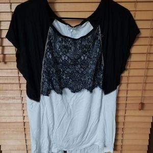 Blouse with lace overlay